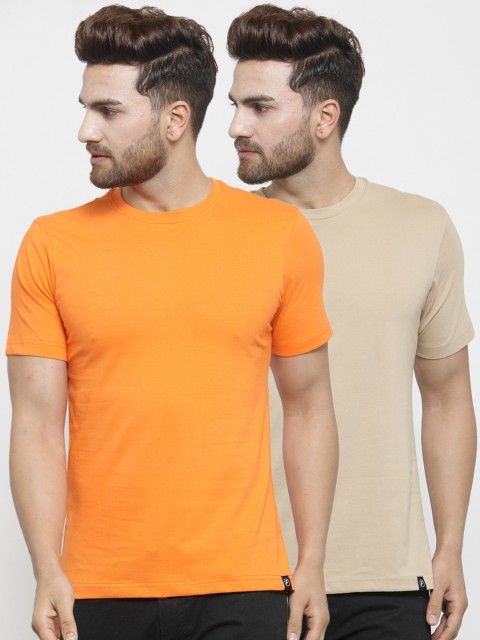 

Friskers Men Pack of 2 Solid T-shirts, Orange