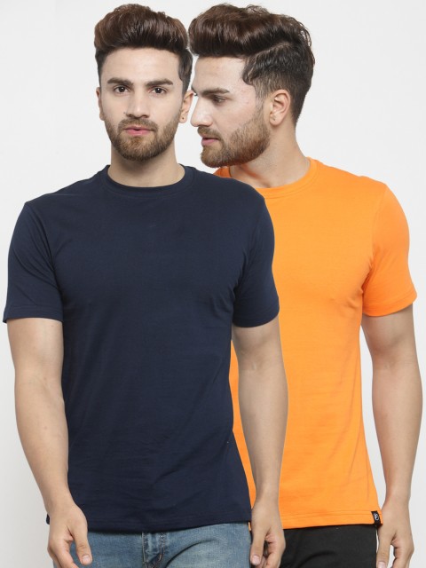 

Friskers Men Pack of 2 Solid T-shirts, Orange