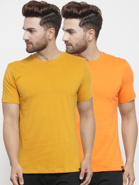 

Friskers Men Pack of 2 Solid T-shirts, Yellow