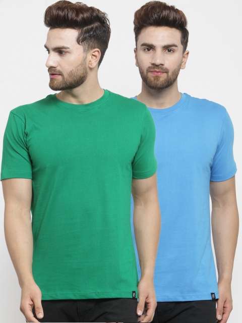 

Friskers Men Pack of 2 Solid T-shirts, Green