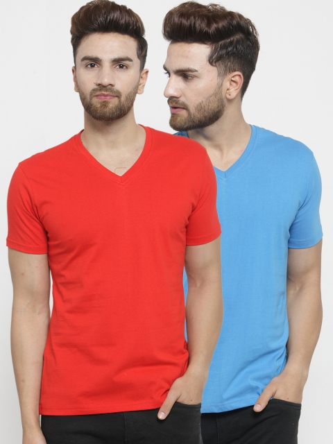 

Friskers Men Pack of 2 Solid T-shirts, Red
