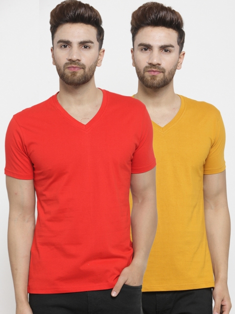 

Friskers Men Pack of 2 Solid T-shirts, Red