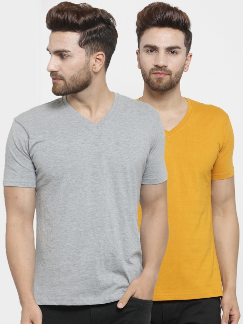 

Friskers Men Pack of 2 Solid T-shirts, Grey