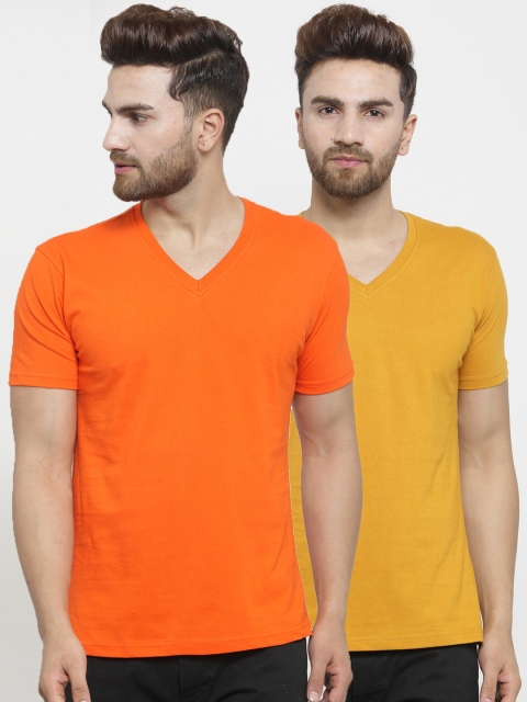 

Friskers Men Pack of 2 Solid T-shirts, Orange