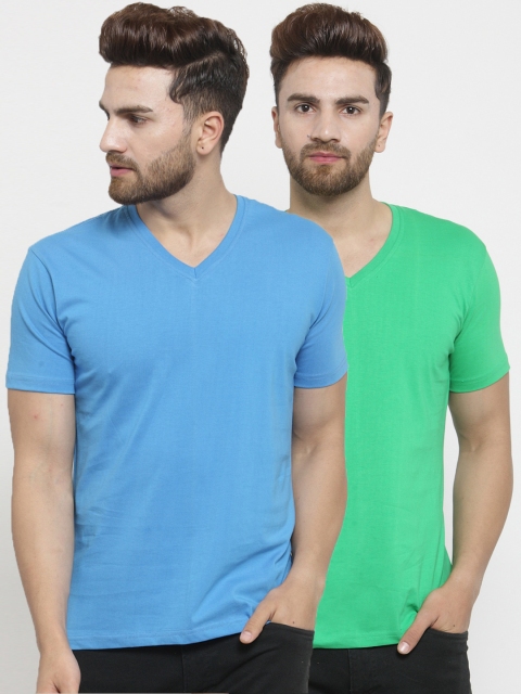 

Friskers Men Pack of 2 Solid T-shirts, Blue