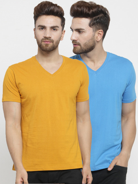 

Friskers Men Pack of 2 Solid T-shirts, Blue