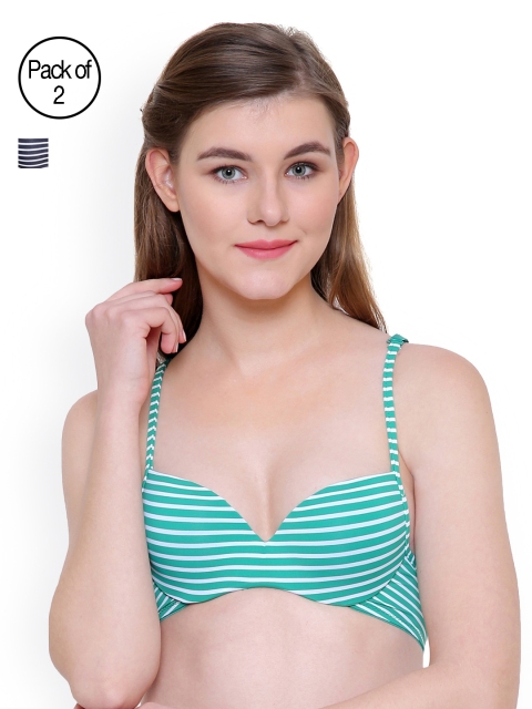 

Friskers Women Pack of Striped 2 Bras, Black