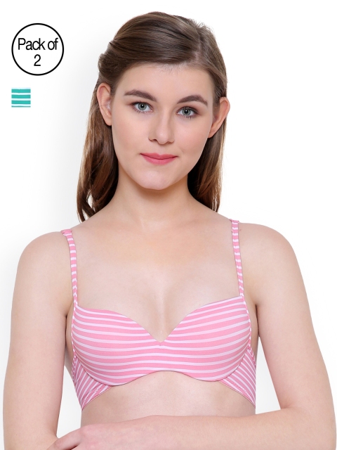 

Friskers Women Pack of 2 Striped Bras, Green