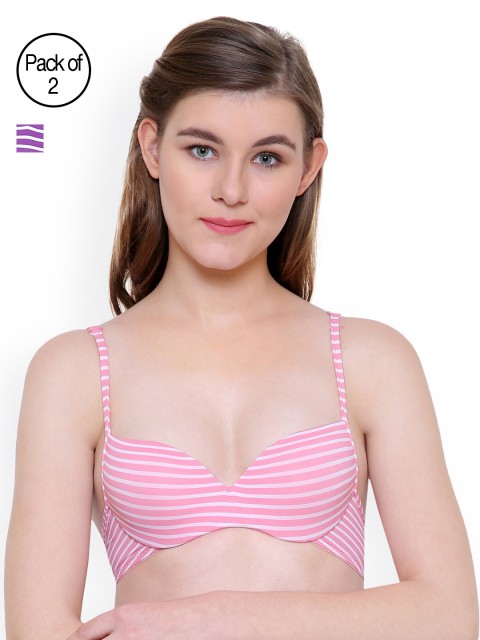 

Friskers Women Pack of 2 Striped Bras, Purple