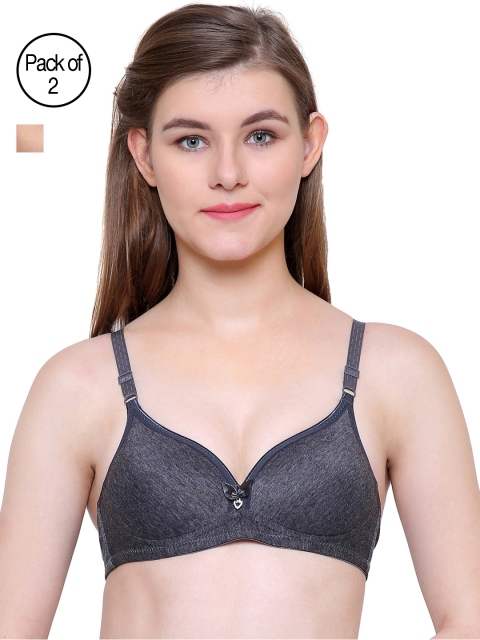 

Friskers Women Pack of 2 Solid Bras, Charcoal