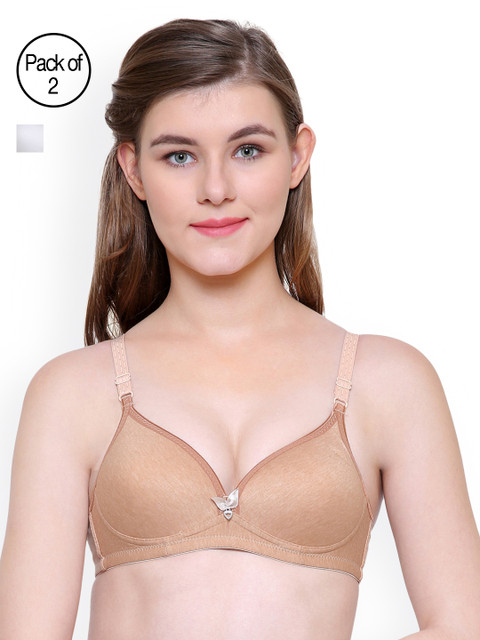 

Friskers Women Pack of 2 Non-Wired Heavily Padded Push-Up Bras, Beige