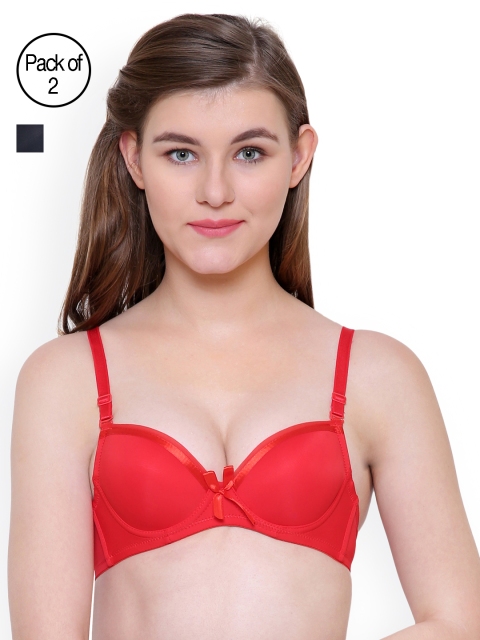 

Friskers Women Pack of 2 Underwired Heavily Padded Push-Up Bras, Red