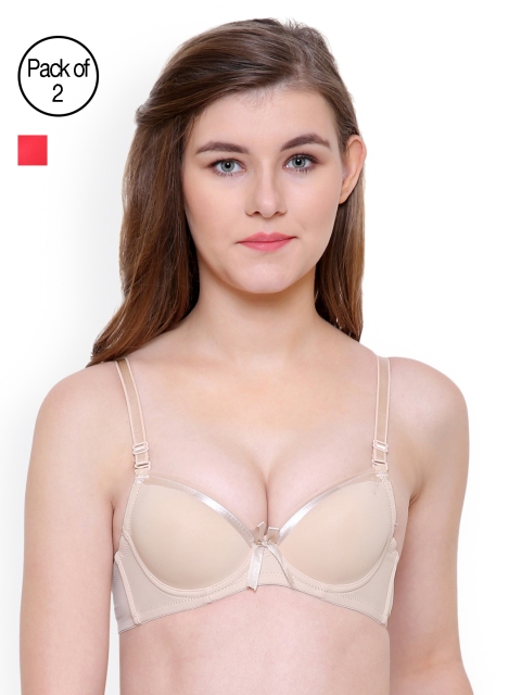 

Friskers Women Pack of 2 Underwired Heavily Padded Push-Up Bras, Beige