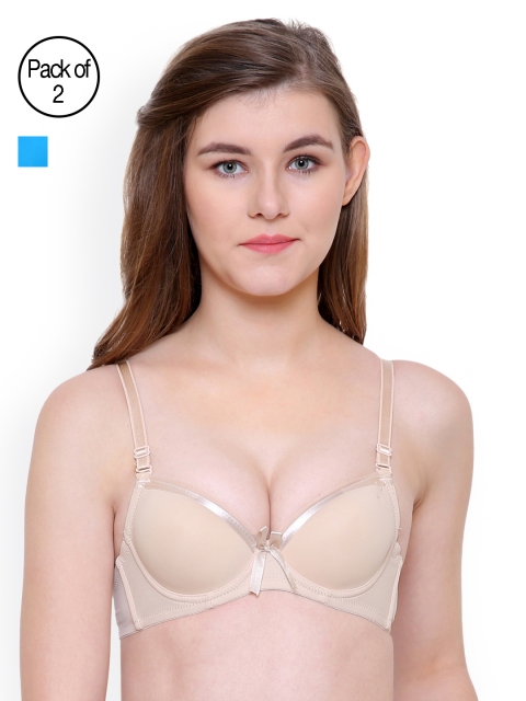 

Friskers Women Pack of 2 Underwired Heavily Padded Push-Up Bras, Beige