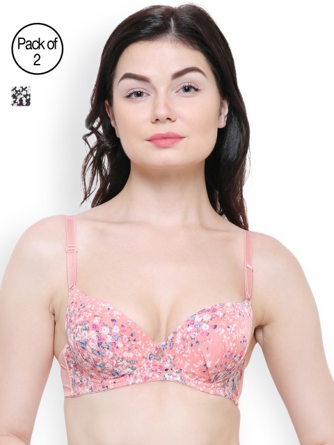 

Friskers Women Pack of 2 Printed Push-Up Bras, Black