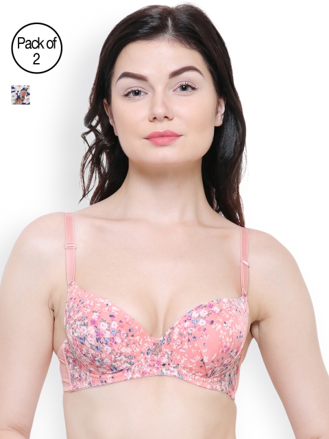 

Friskers Women Pack of 2 Printed Push-Up Bras, Pink