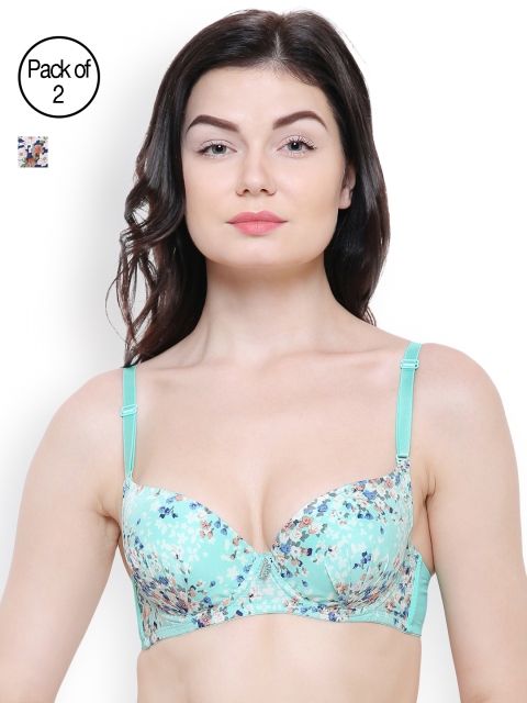 

Friskers Women Pack of 2 Printed Push-Up Bras, Blue