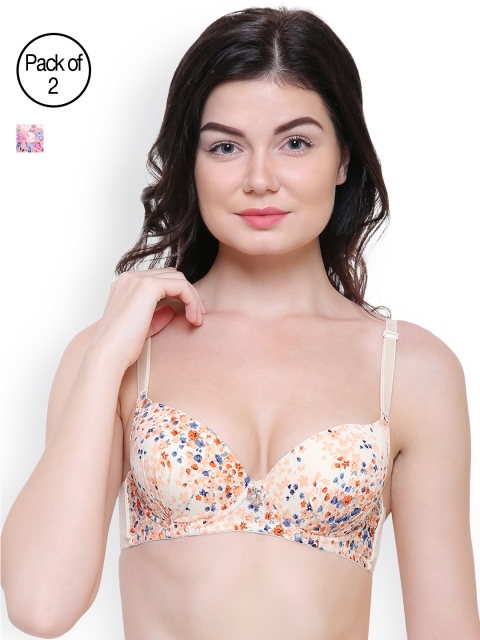 

Friskers Women Pack of 2 Printed Push-Up Bras, Beige