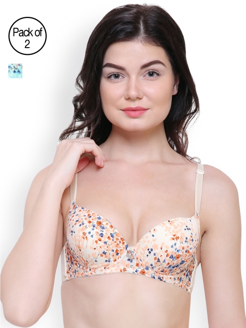 

Friskers Women Pack of 2 Printed Push-Up Bras, Beige