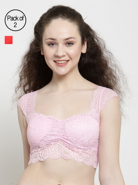 

Friskers Women Pack of 2 Lace Bralette, Pink