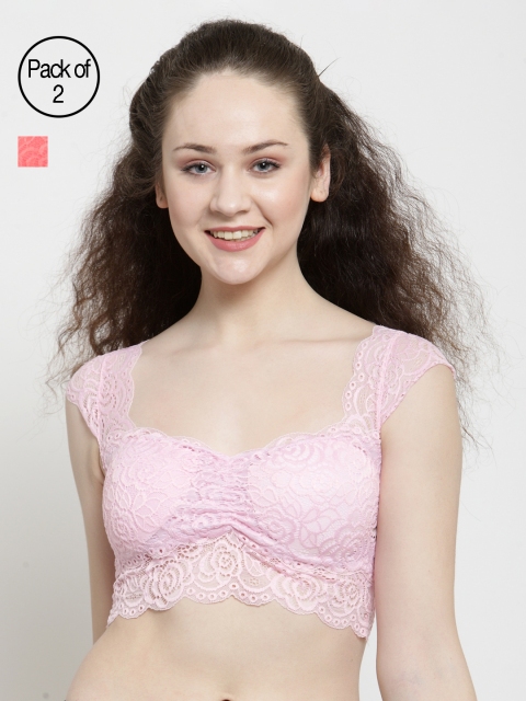 

Friskers Women Pack of 2 Lace Bralette, Pink