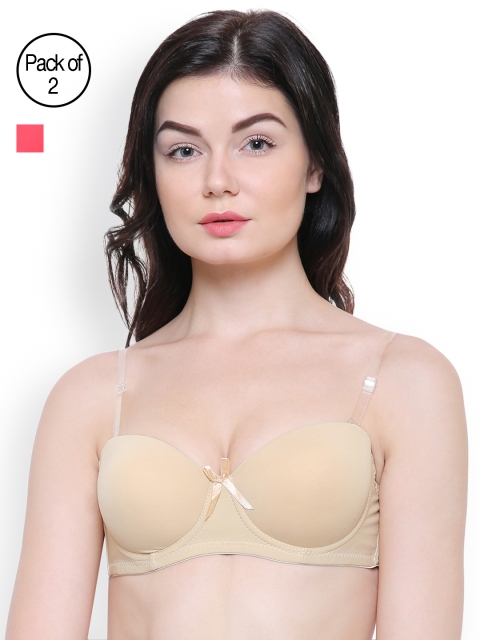 

Friskers Women Pack of 2 Solid Push-Up Bra, Beige