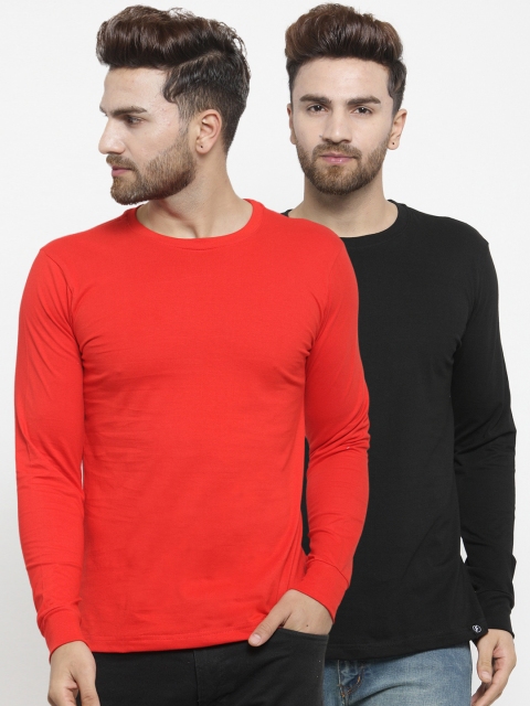 

Friskers Men Pack of 2 Solid T-shirts, Red