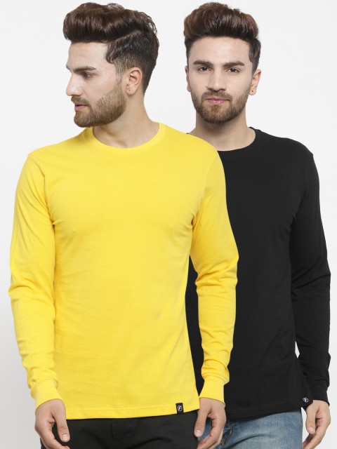 

Friskers Men Pack of 2 Solid T-shirts, Yellow