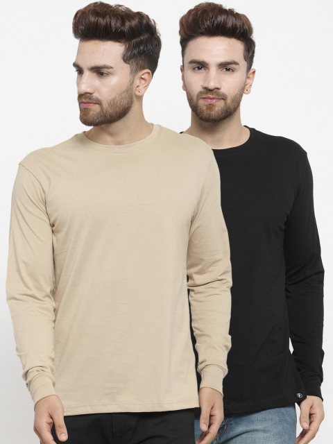 

Friskers Men Pack of 2 Solid T-shirts, Beige