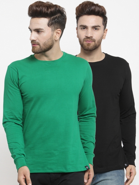 

Friskers Men Pack of 2 Solid T-shirts, Green