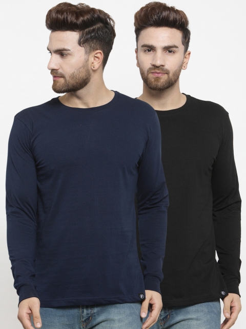 

Friskers Men Pack of 2 Solid T-shirts, Navy blue