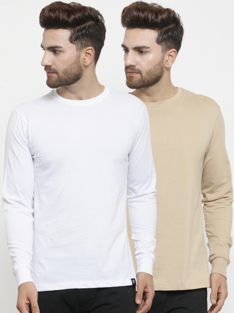 

Friskers Men Pack of 2 Solid T-shirts, Beige
