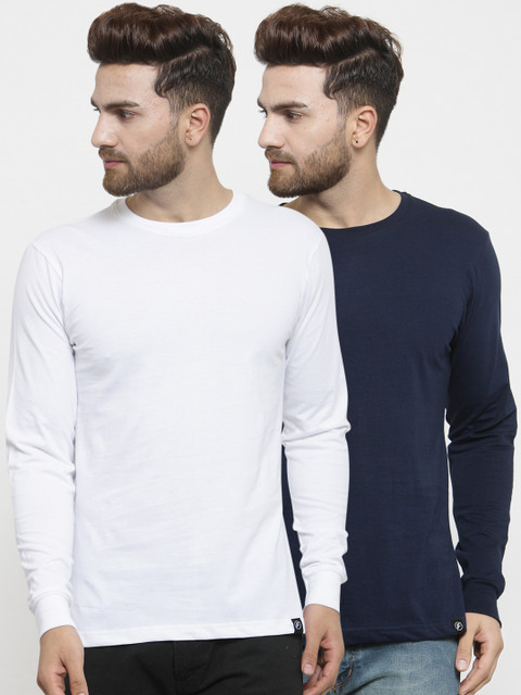 

Friskers Men Pack of 2 Solid T-shirts, White