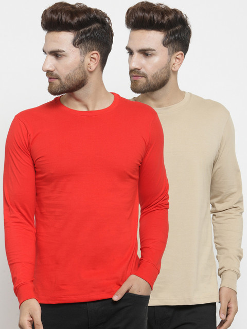 

Friskers Men Pack of 2 Solid T-shirts, Red