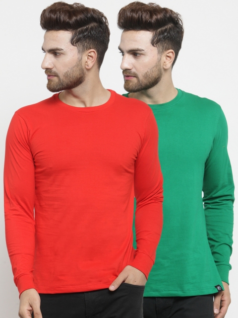 

Friskers Men Pack of 2 Solid T-shirts, Red