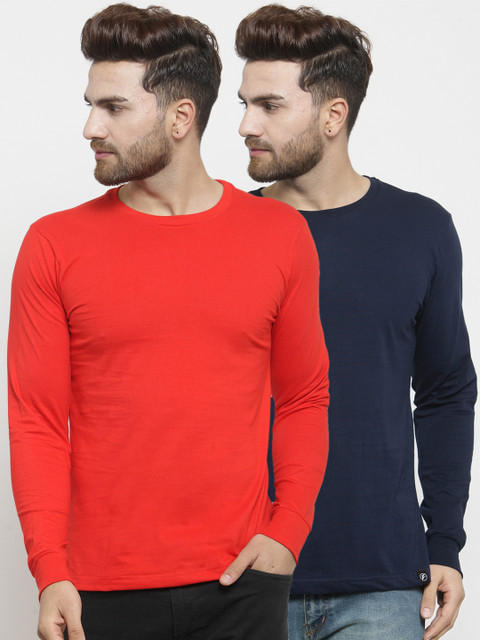

Friskers Men Pack of 2 Solid T-shirts, Red