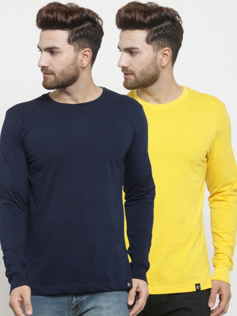 

Friskers Men Pack of 2 Solid T-shirts, Navy blue