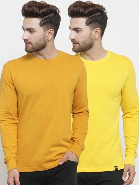 

Friskers Men Pack of 2 Solid T-shirts, Yellow