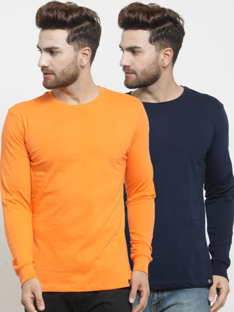 

Friskers Men Pack of 2 Solid T-shirts, Navy blue