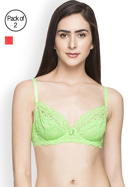 

Candyskin Demi Bra Combo CS04Red- CS08Green Pack of 2, Red
