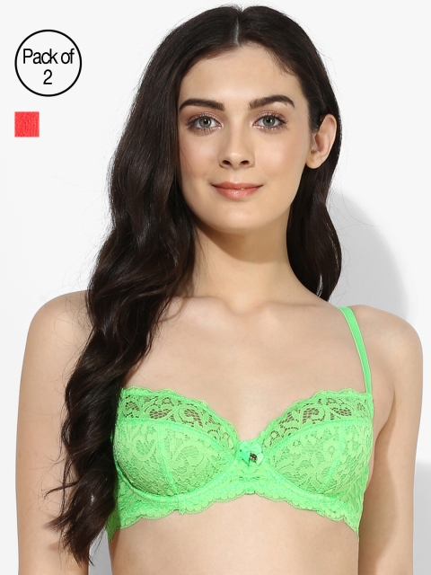 

Candyskin Demi Bra Combo CS04Red- CS08-Green Pack of 2, Red