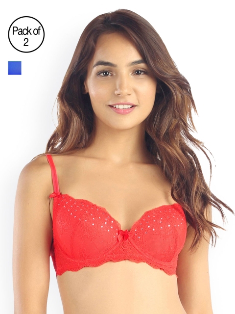 

Candyskin Heavily Padded and Demi Bra Combo CS04-9Black- CS05APink Pack of 2, Red