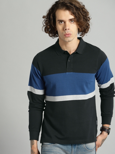 

Roadster Men Black & Blue Colourblocked Polo Collar T-shirt