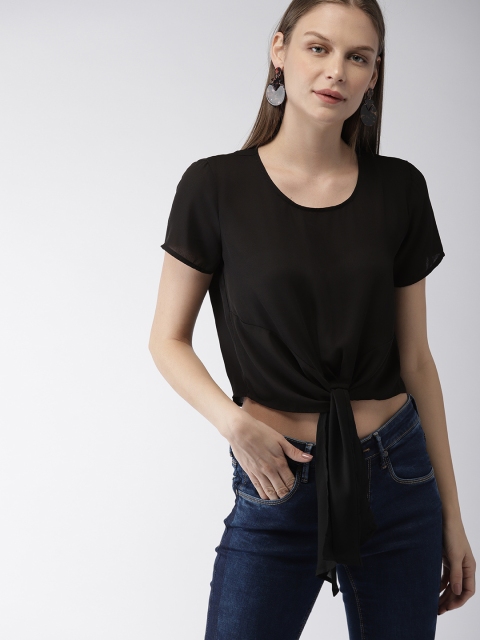 

FOREVER 21 Women Black Solid Cropped Top