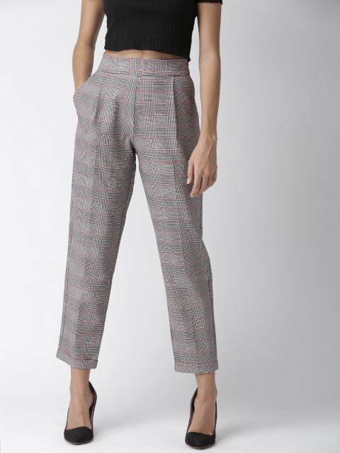 

FOREVER 21 Women Black & White Regular Fit Checked Peg Trousers