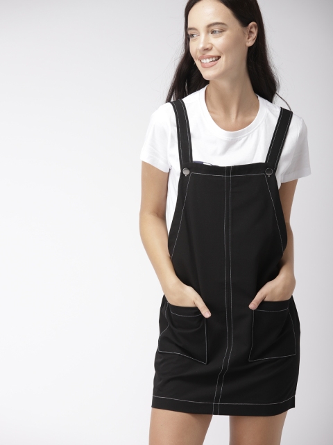 

FOREVER 21 Women Black Solid Pinafore Mini Dress