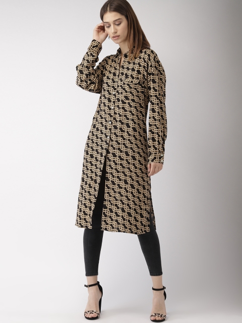 

FOREVER 21 Beige & Black Printed Tunic