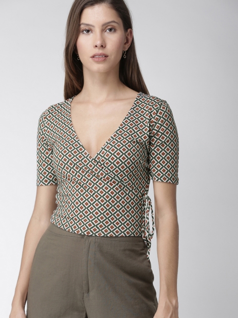 

FOREVER 21 Women Green Printed Wrap Top