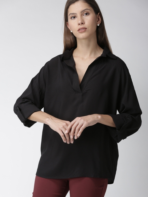 

FOREVER 21 Women Black Solid Shirt Style Top