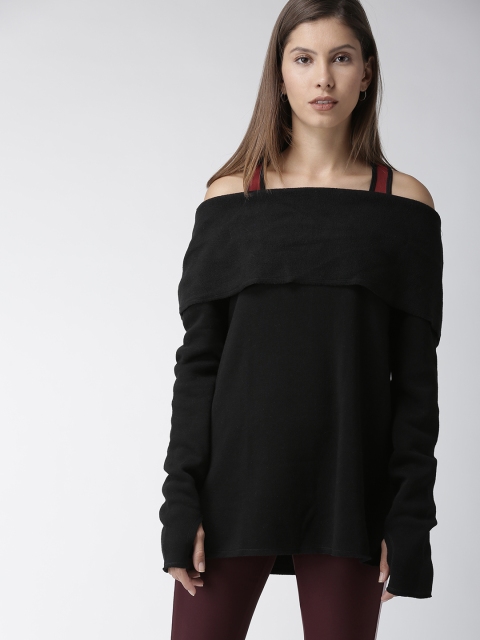 

FOREVER 21 Women Black Solid Bardot Top